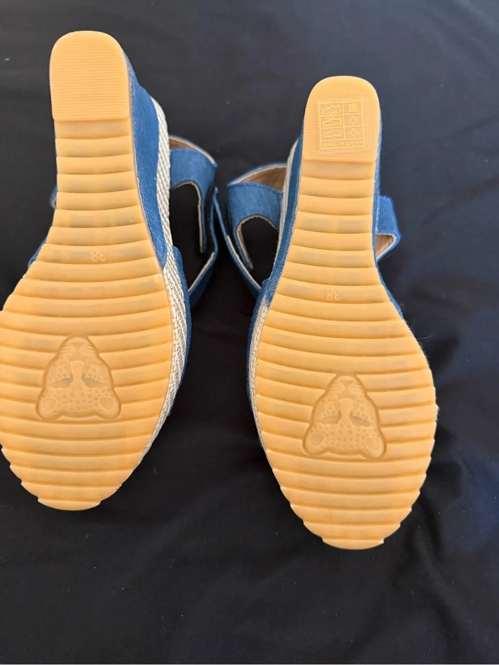 SHEIN Blue Denim Wedge Espadrille Sandals